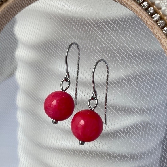 PINK jade simple drop dangle earrings - Picture 11 of 11